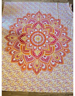 Indická plachta veľká - MANDALA KVET- 230×210 cm - bielo žlto červeno oranžová