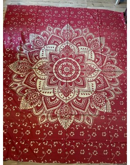 Indická plachta veľká - MANDALA KVET - 230×210 cm - červeno zlatá