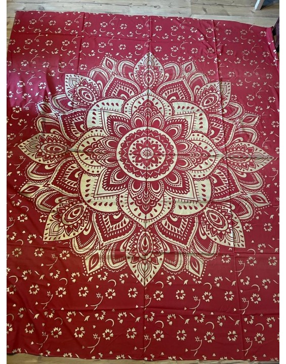 Indická plachta veľká - MANDALA KVET - 230×210 cm - červeno zlatá