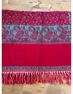 Himalájska deka z ovčej vlny - červeno/tyrkysová  (212)