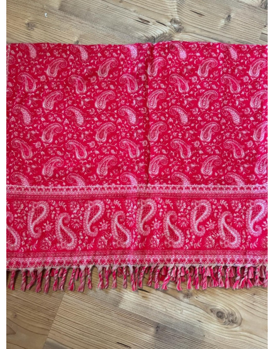 Himalájska deka z ovčej vlny - červená s ornamentami  (213)