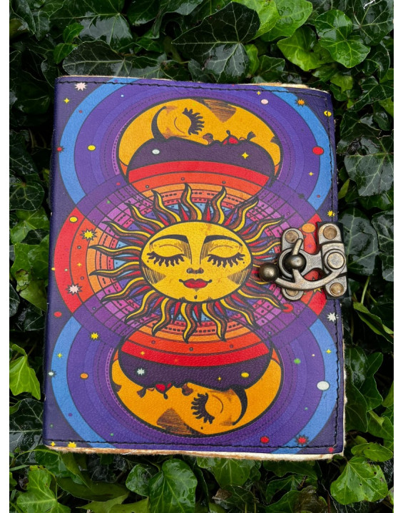 Kožený zápisník - ručný papier stredný - Slnko farebné