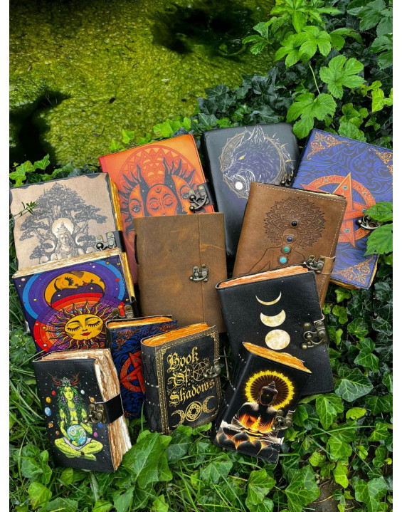 Kožený zápisník - ručný papier stredný - Slnko farebné