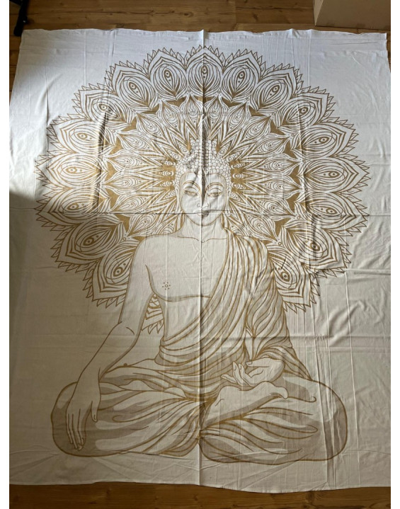 Indická plachta veľká - BUDHA - 230×210 cm - bielo zlatá