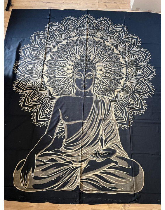 Indická plachta veľká - BUDHA - 230×210 cm - čierno zlatá