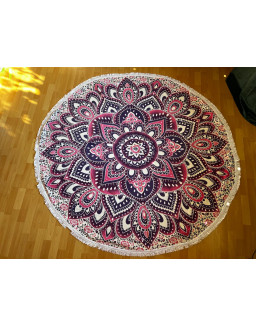 Indická plachta OKRÚHLA - ružovo fialová mandala kvet- 190cm