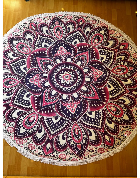 Indická plachta OKRÚHLA - ružovo fialová mandala kvet- 190cm