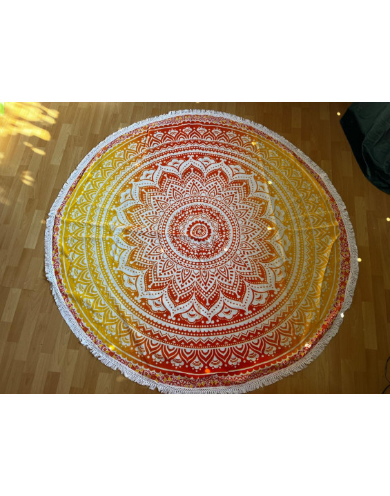 Indická plachta OKRÚHLA - oranžovo žltá mandala kvet- 190cm