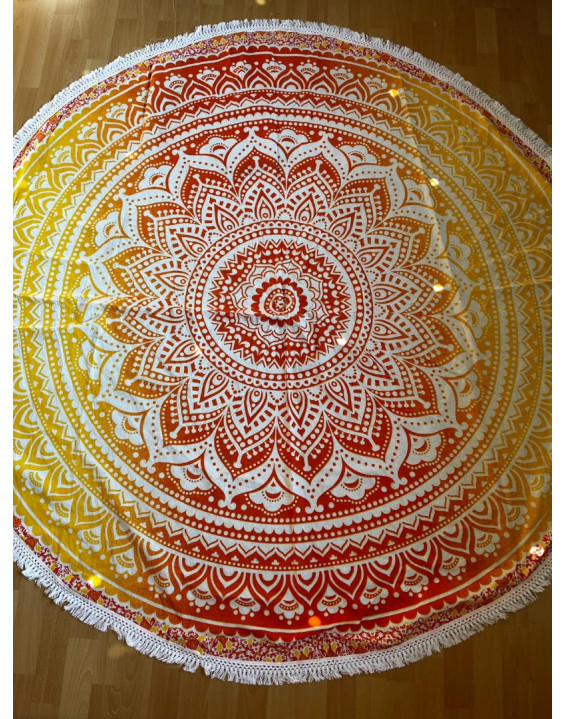 Indická plachta OKRÚHLA - oranžovo žltá mandala kvet- 190cm
