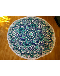 Indická plachta OKRÚHLA - modrá mandala kvet - 190cm