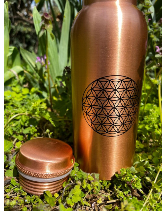 Medená fľaša s kvetom života - 700ml