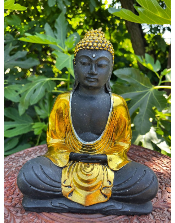 Socha MEDITUJÚCI BUDHA - zlato čierny