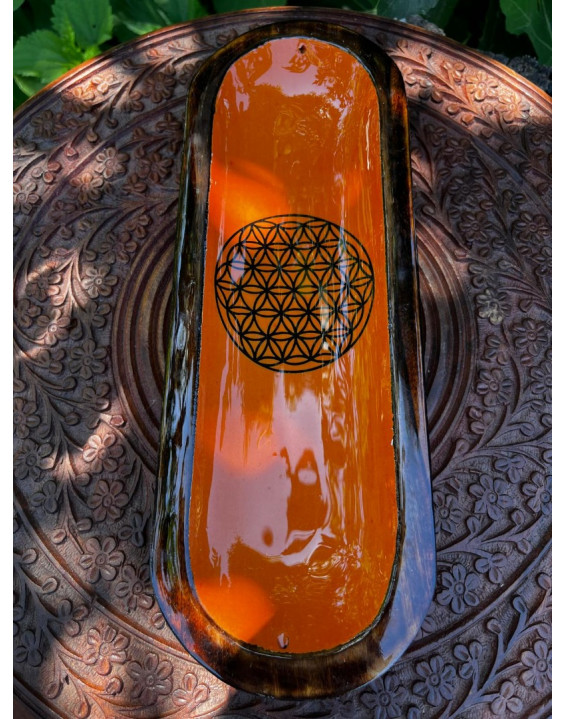 Drevený stojan pod vonné tyčinky - kvet života - oranžový