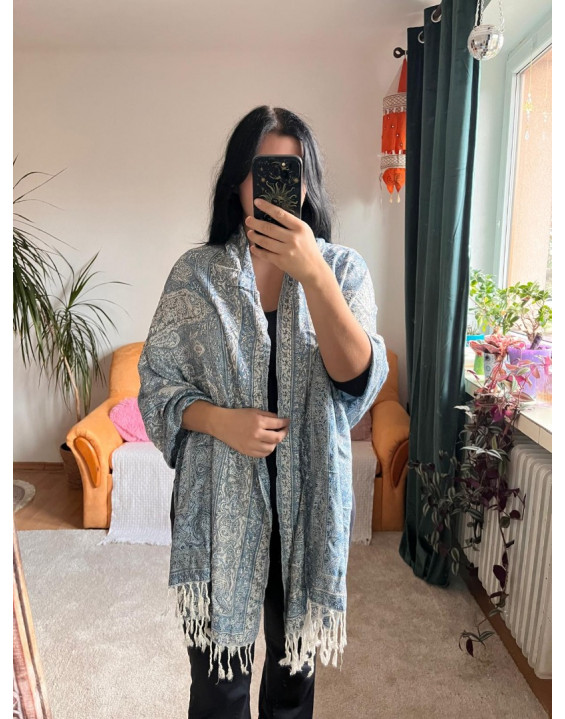 Kašmírová šatka - modro biela