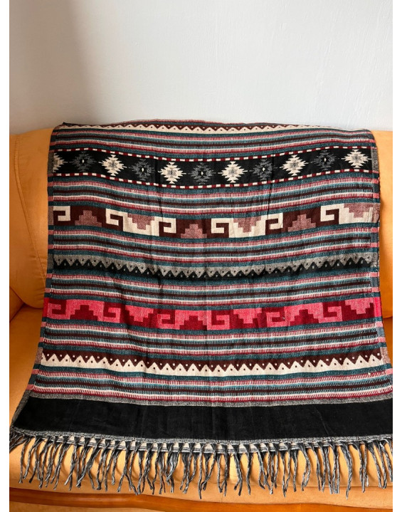 Himalájska deka z ovčej vlny - indiánsky motív- hnedo čierna (226)