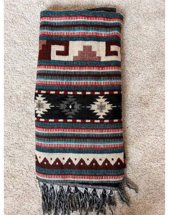 Himalájska deka z ovčej vlny - indiánsky motív- hnedo čierna (226)