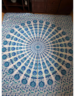 Indická plachta veľká - MANDALA 230×210 cm - modrá