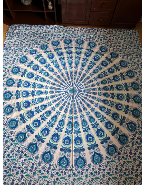 Indická plachta veľká - MANDALA 230×210 cm - modrá