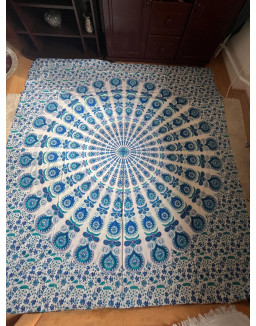 Indická plachta veľká - MANDALA 230×210 cm - modrá