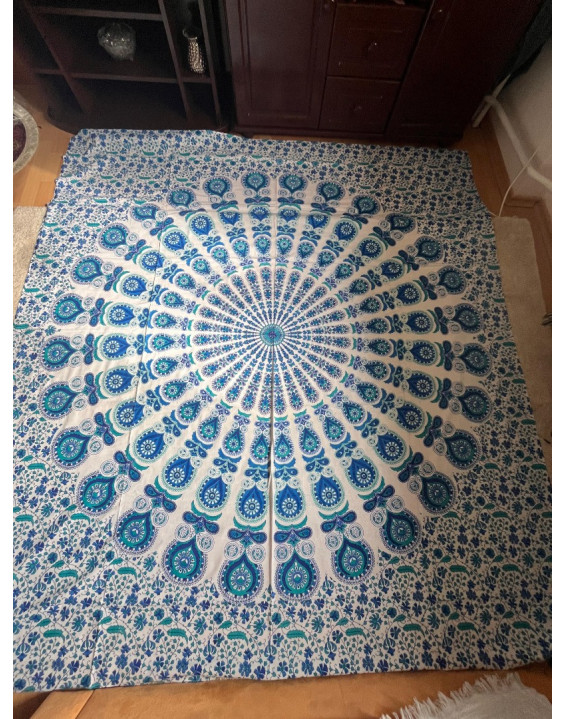Indická plachta veľká - MANDALA 230×210 cm - modrá
