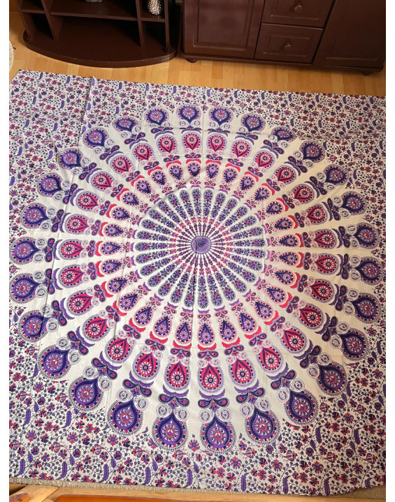 Indická plachta veľká - MANDALA - 230×210 cm - fialová