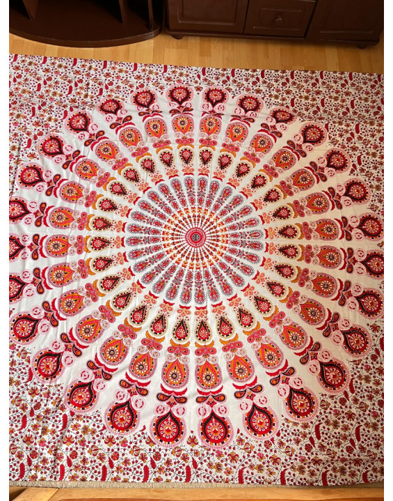 Indická plachta veľká - MANDALA - 230×210 cm - oranžová