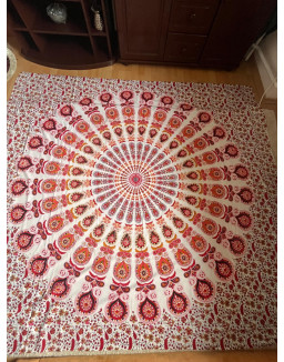 Indická plachta veľká - MANDALA - 230×210 cm - oranžová
