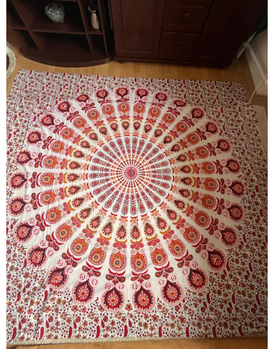Indická plachta veľká - MANDALA - 230×210 cm - oranžová