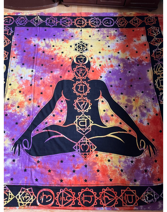Indická plachta veľká - ČAKROVÁ JOGÍNKA - 230×210 cm - fialovo červené žltá