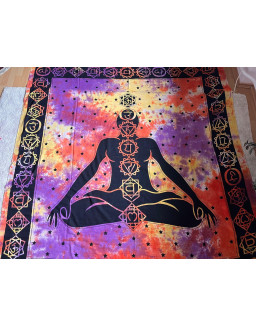 Indická plachta veľká - ČAKROVÁ JOGÍNKA - 230×210 cm - fialovo červené žltá