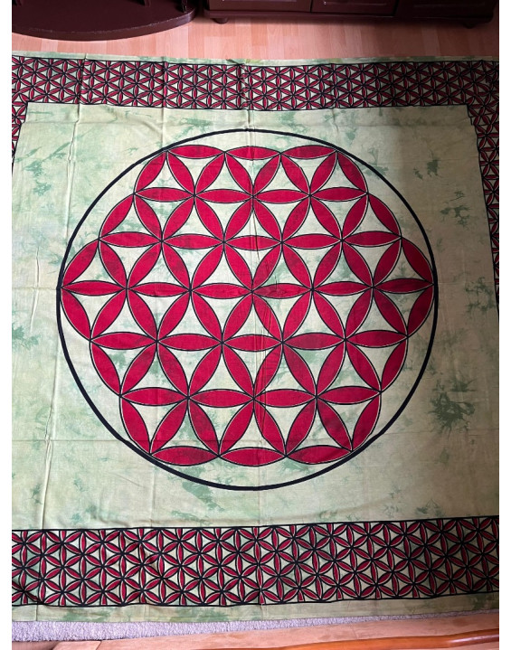 Indická plachta veľká - KVET ŽIVOTA- 230×210 cm - zelená