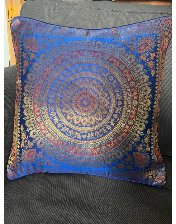 Poťah na vankúšik MANDALA  modro/červeno/zlatý– rozmery 40×40 cm 