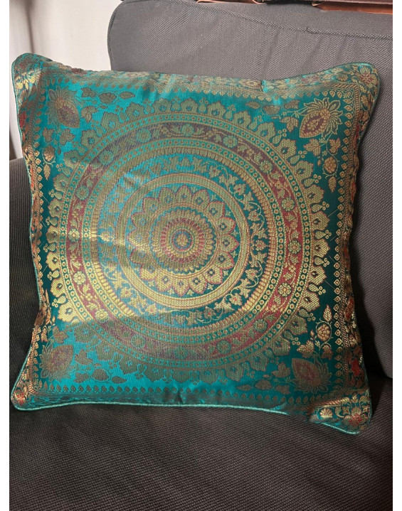Poťah na vankúšik - MANDALA - tyrkysovo červeno zlatý- rozmery 40x40cm