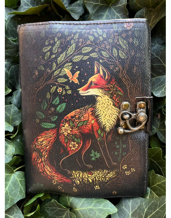 Kožený zápisník - ručný papier menší - Líška a príroda
