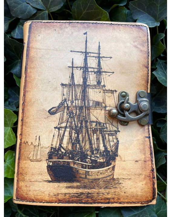 Kožený zápisník ručný papier stredný - Loď
