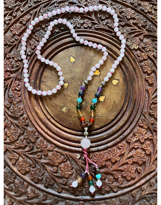 Exkluzívna, jedinečná MALA – RUŽENÍN + čakrové minerály 42,5cm