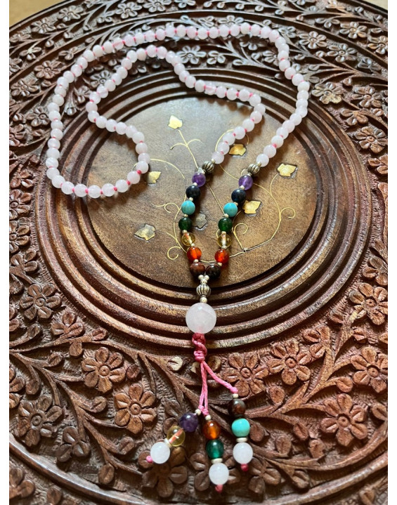 Exkluzívna, jedinečná MALA – RUŽENÍN + čakrové minerály 42,5cm