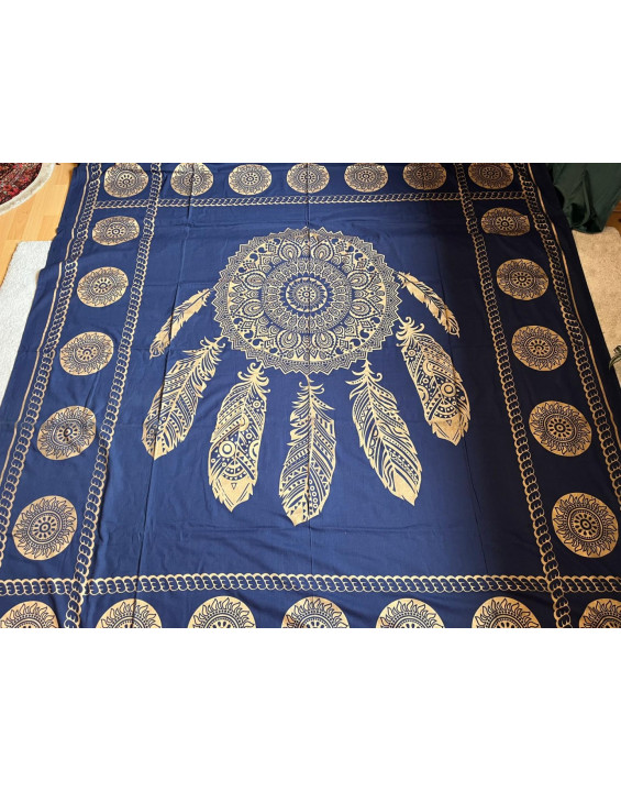 Indická plachta veľká LAPAČ SNOV 230×210 cm - tmavomodro zlatá