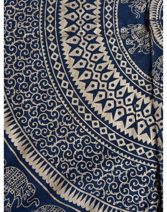 Indická plachta veľká - MANDALA SLONY - 230×210 cm - tmavomodro zlatá