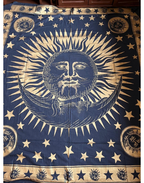 Indická plachta veľká - SLNKO a MESIAC - 230×210 cm - tmavomodro zlatá