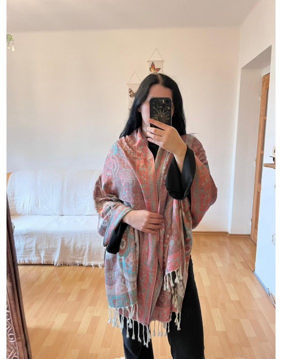 Kašmírová šatka - oranžovo tyrkysová (01)