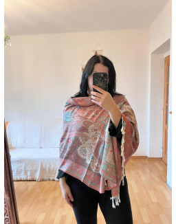 Kašmírová šatka - oranžovo tyrkysová (01)