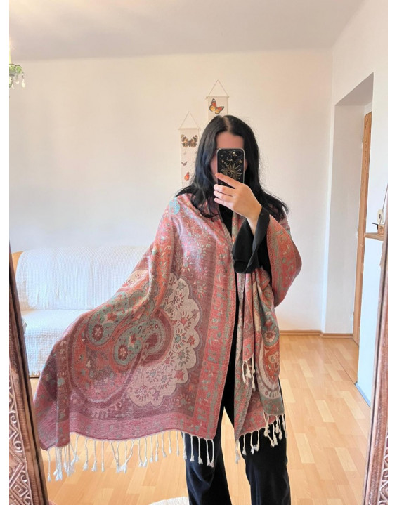 Kašmírová šatka - oranžovo tyrkysová (01)