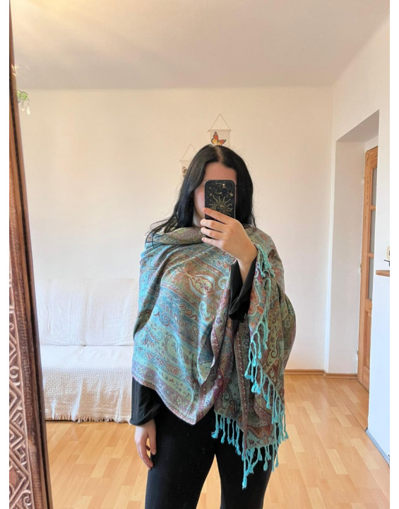 Kašmírová šatka - modro hnedá (04)