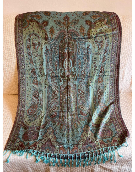 Kašmírová šatka - modro hnedá (04)