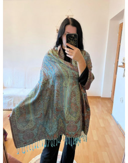 Kašmírová šatka - modro hnedá (04)