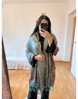 Kašmírová šatka - modro hnedá (04)