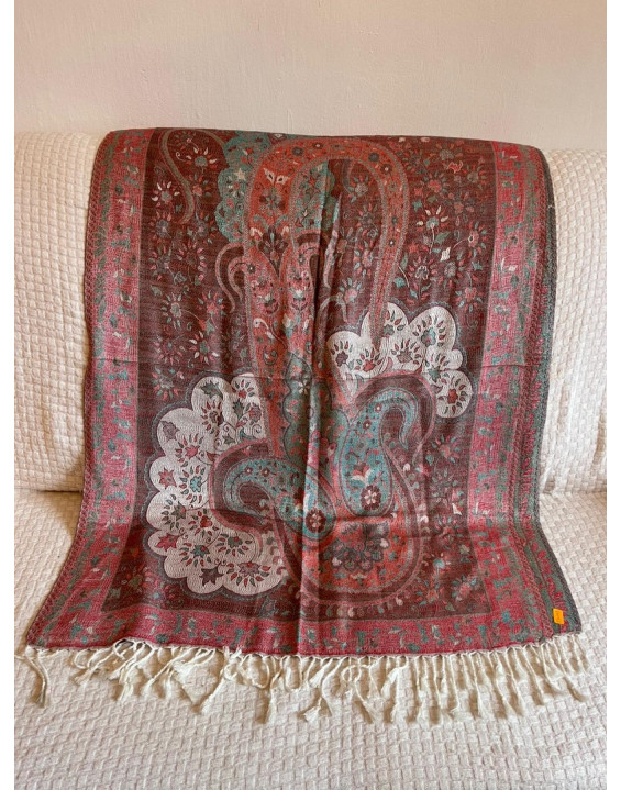 Kašmírová šatka - oranžovo tyrkysová (01)