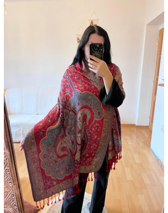 Kašmírová šatka - sýto červená (06)