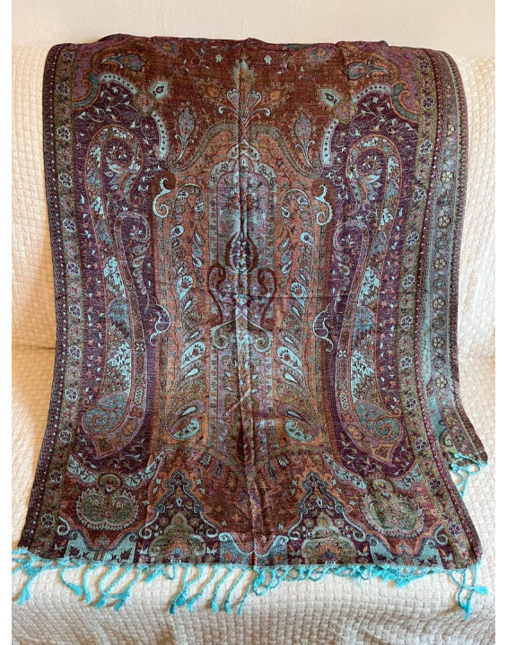 Kašmírová šatka - modro hnedá (04)